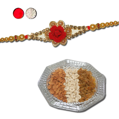 "Rakhi - FR- 8150 A  (Single Rakhi), Dryfruit Thali - code RD700 - Click here to View more details about this Product